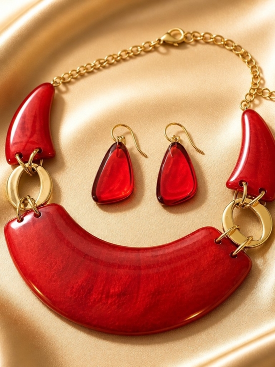 INC International Concepts Jewelry - INC Statement Runway red resin lucite bib neck ring necklace